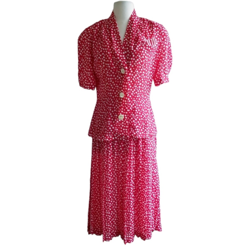 1980s Leslie Fay Collections Red & White Polka‎ Dot